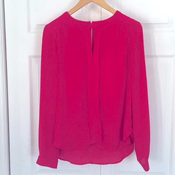 Fuschia semi-sheer blouse with keyhole neck detail - Picture 1 of 6